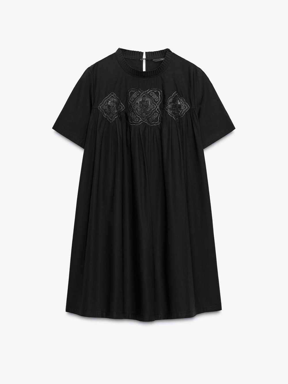 ZARA cotton poplin black A-line dress with embroidery M NWT